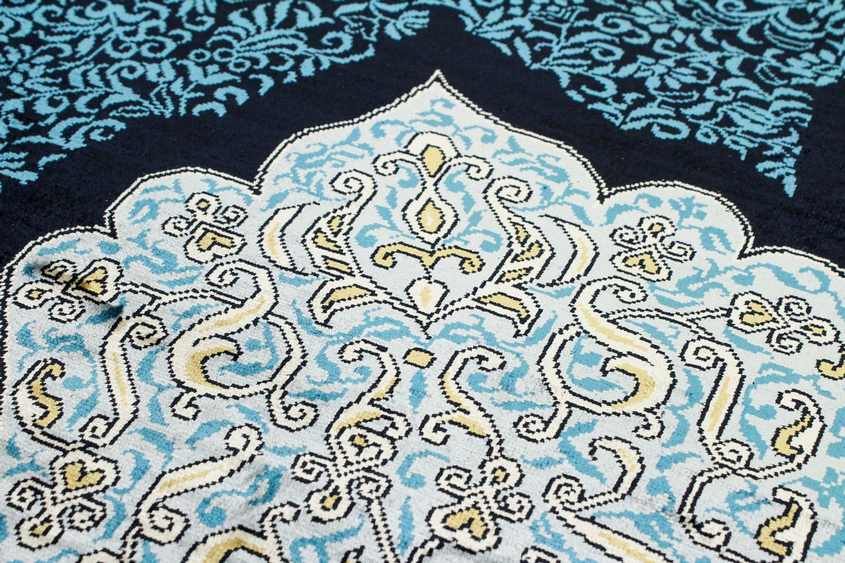 7x10 Black and Blue Turkish Silk Rug