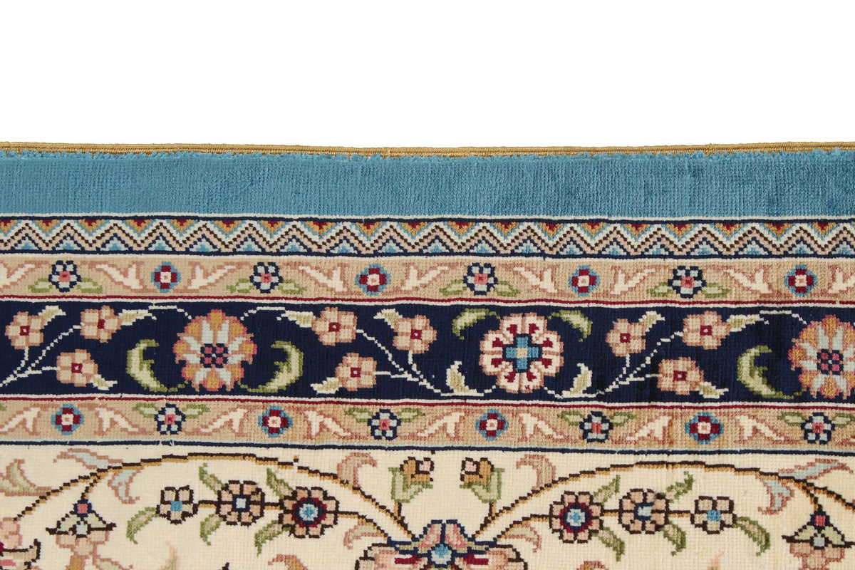 7x10 Blue and Ivory Turkish Silk Rug
