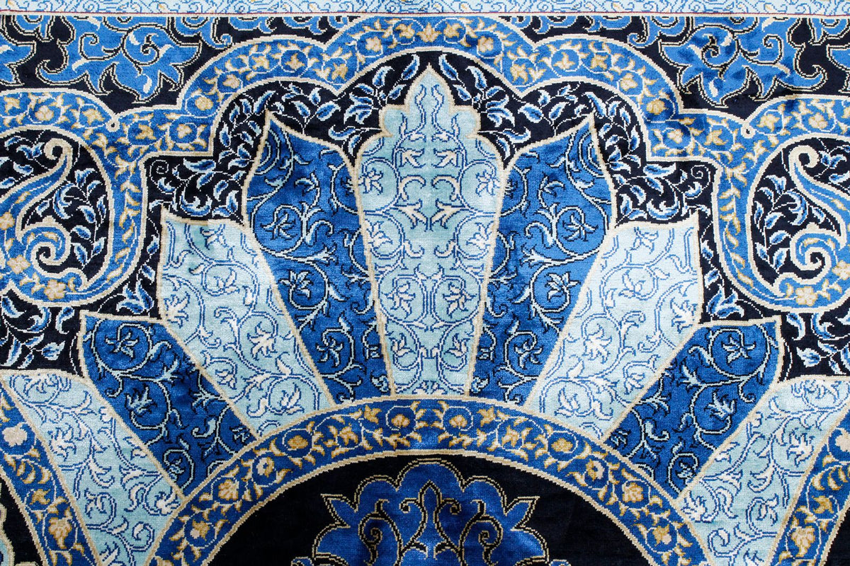 7x10 Black and Blue Turkish Silk Rug