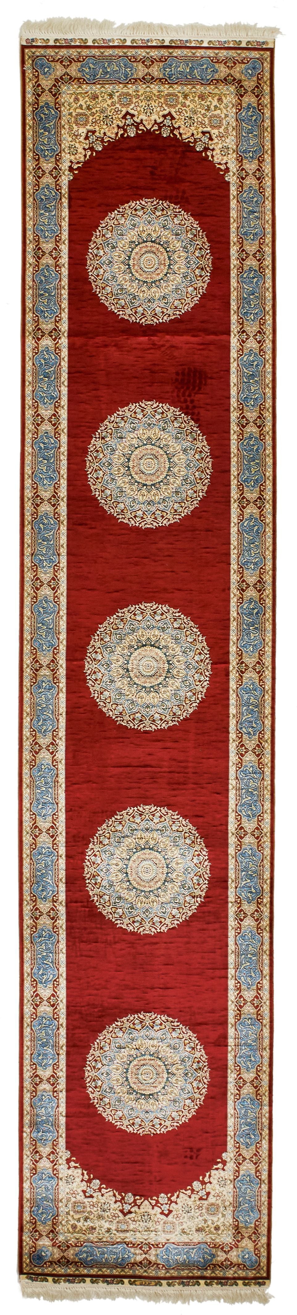 3x12 Red and Blue Turkish Silk Runner