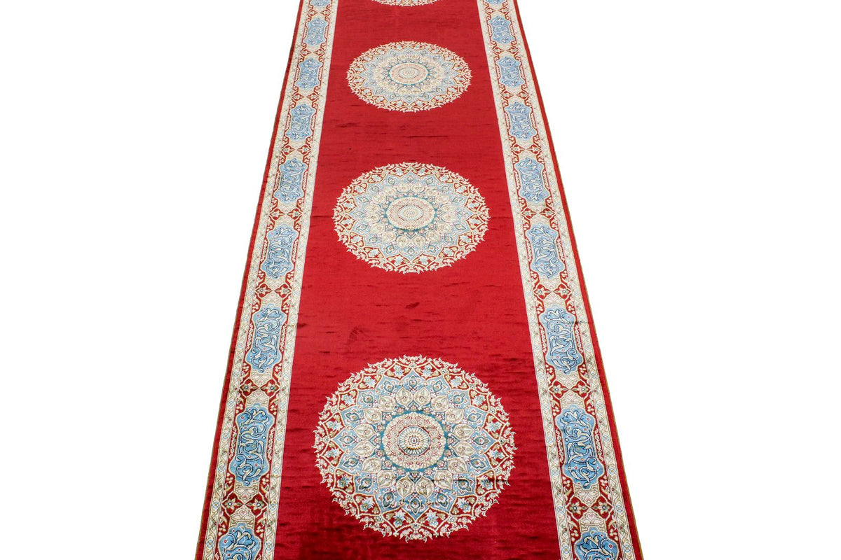 3x12 Red and Blue Turkish Silk Runner