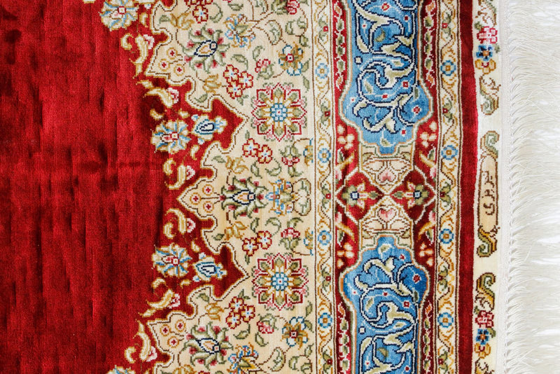 3x12 Red and Blue Turkish Silk Runner