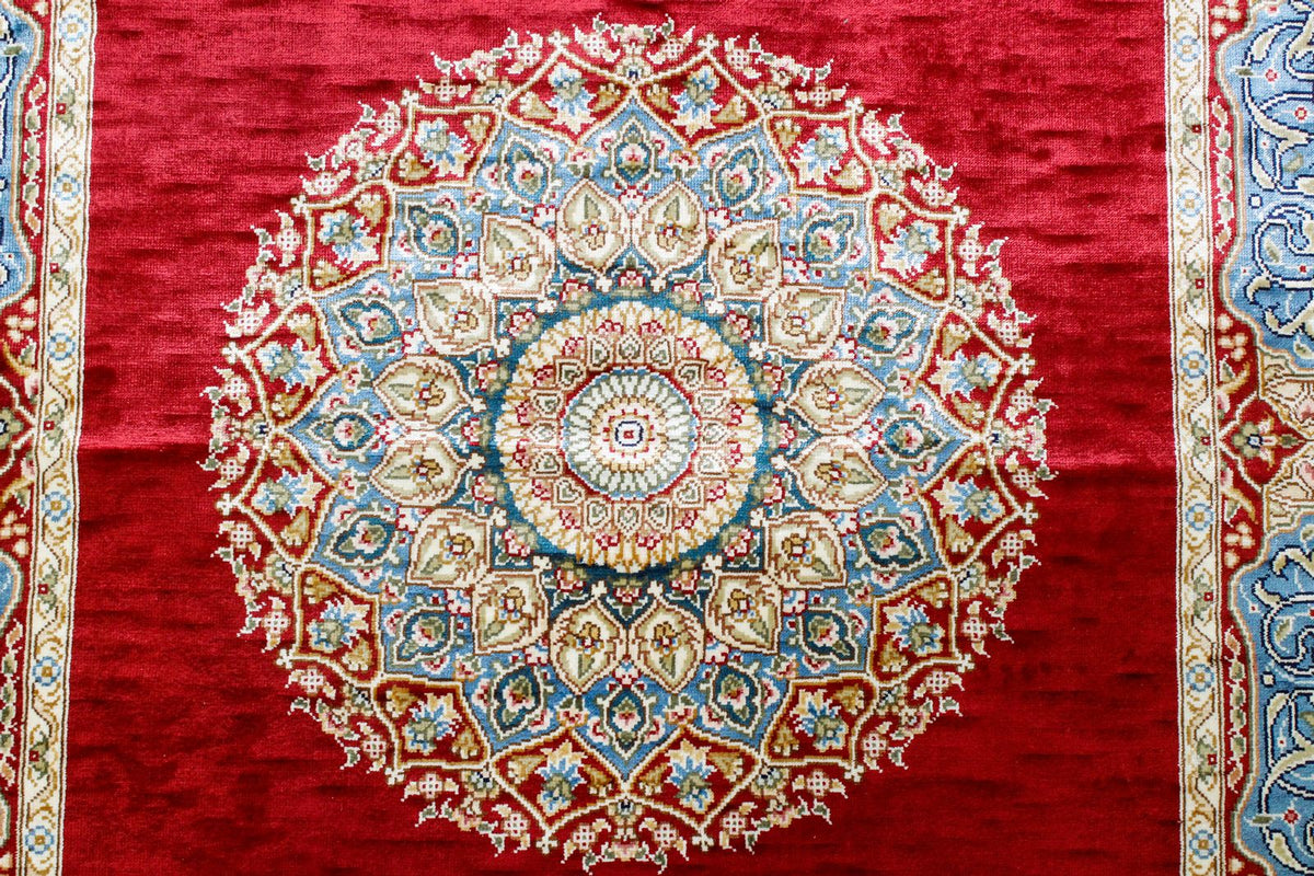 3x12 Red and Blue Turkish Silk Runner