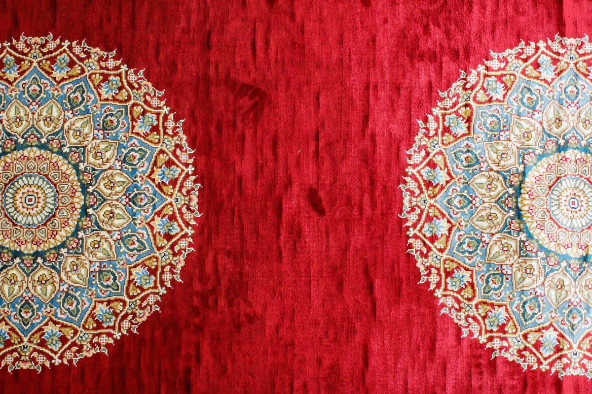 3x12 Red and Blue Turkish Silk Runner