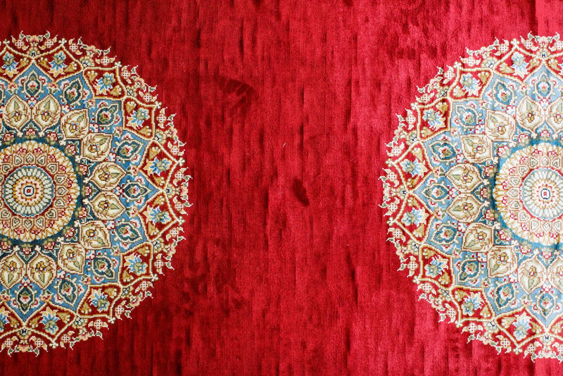 3x12 Red and Blue Turkish Silk Runner