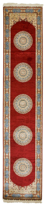 3x12 Red and Blue Turkish Silk Runner