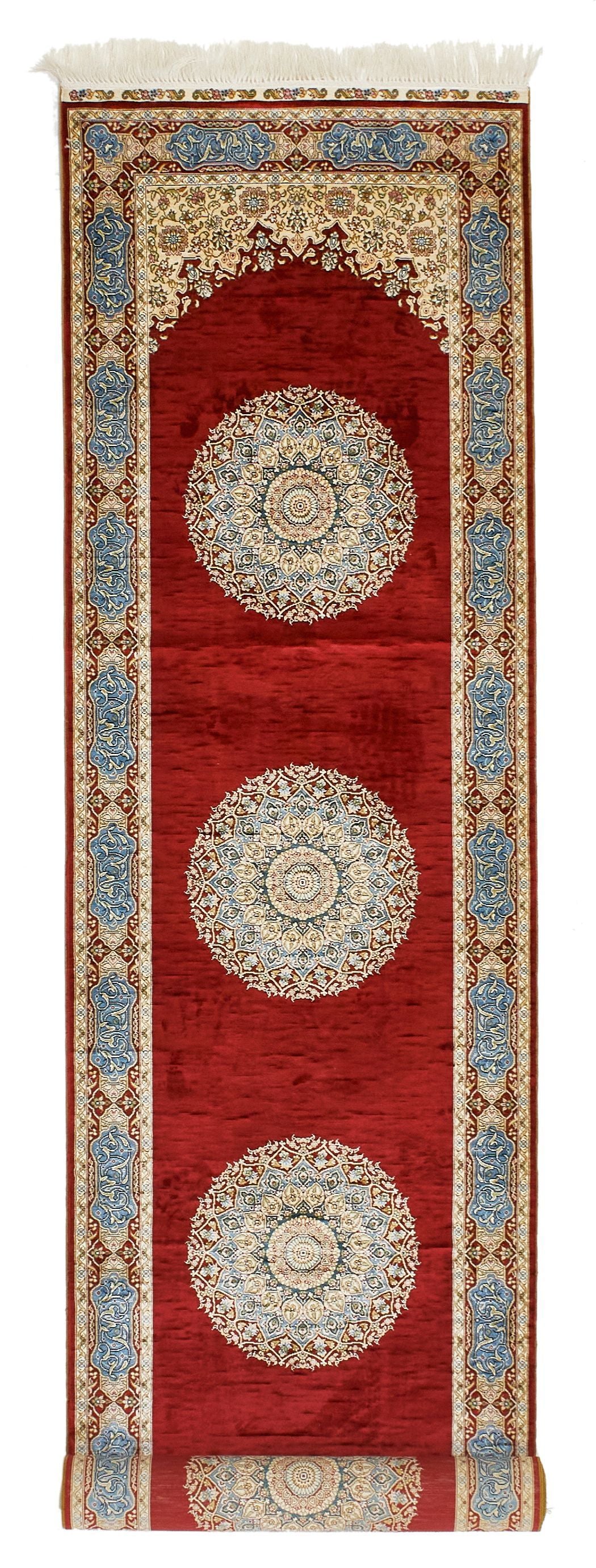 3x12 Red and Blue Turkish Silk Runner