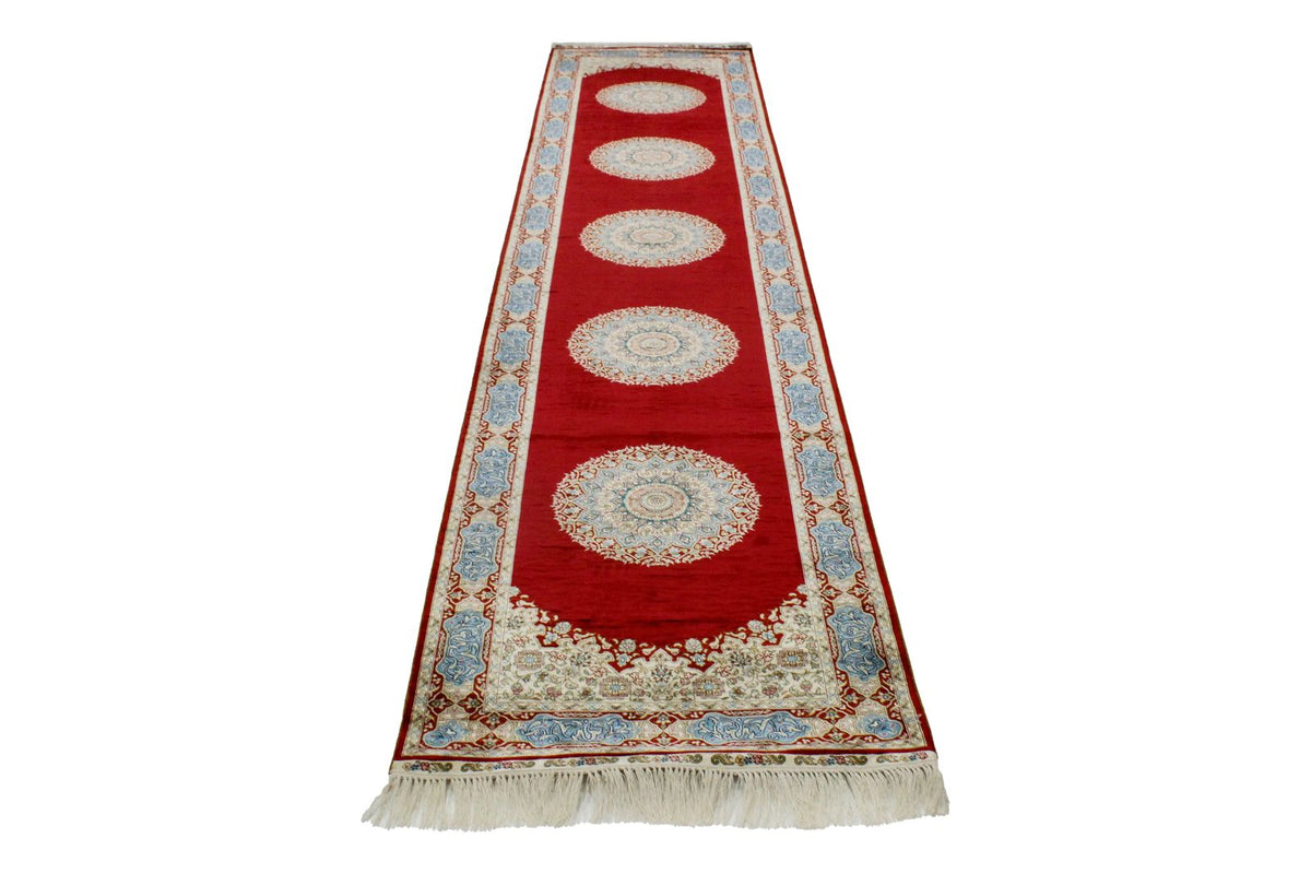 3x12 Red and Blue Turkish Silk Runner