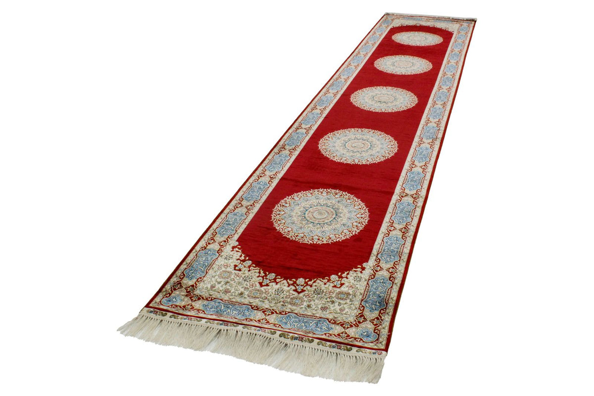 3x12 Red and Blue Turkish Silk Runner