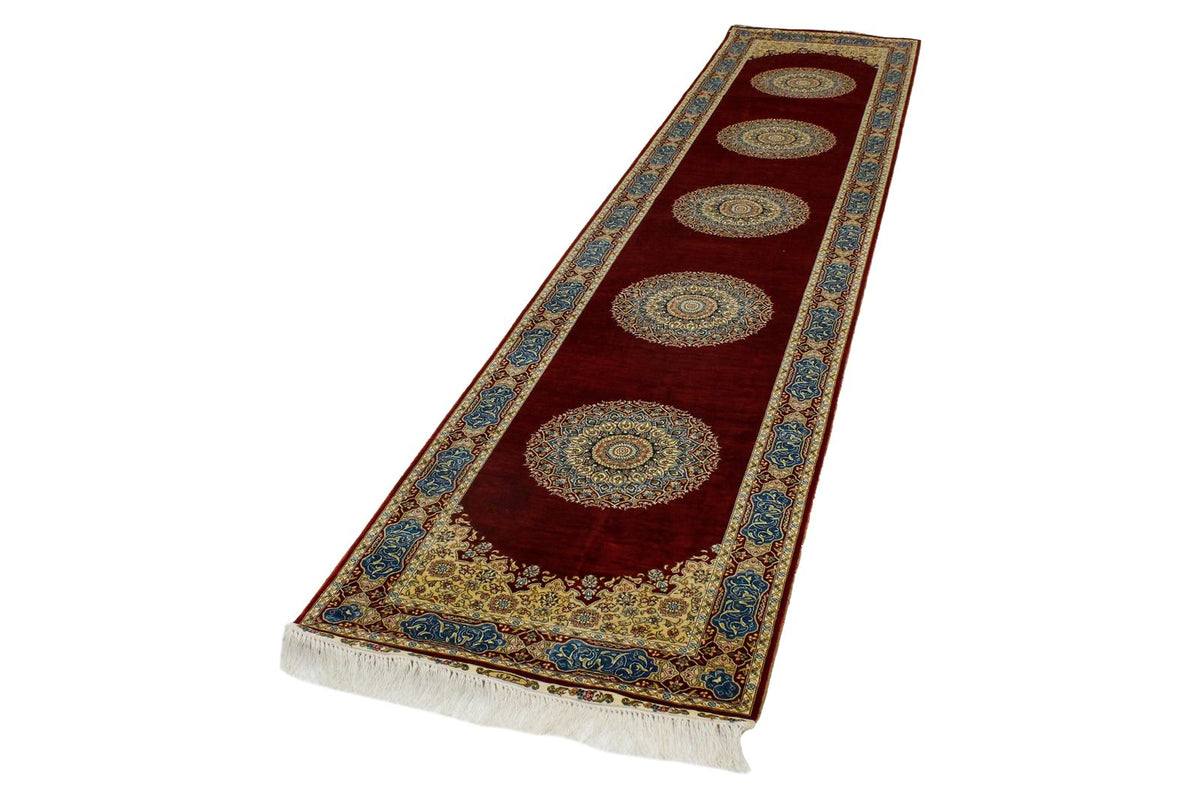 3x12 Red and Blue Turkish Silk Runner