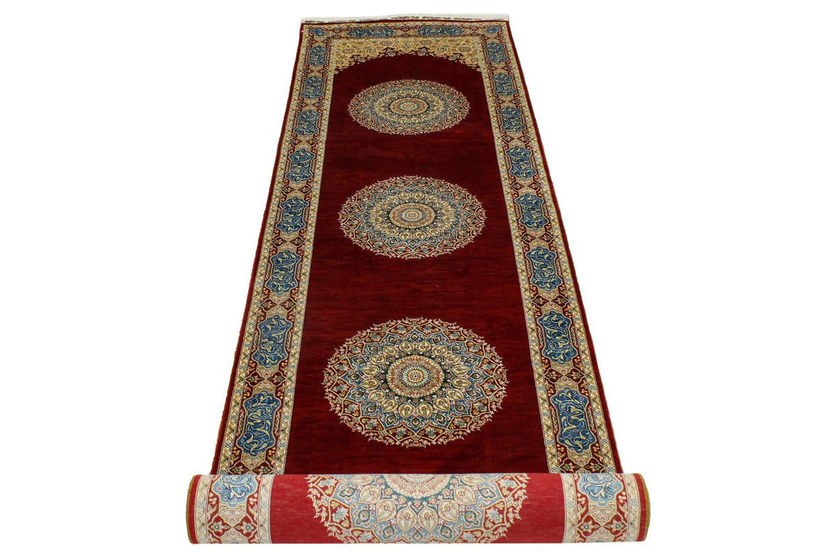 3x12 Red and Blue Turkish Silk Runner