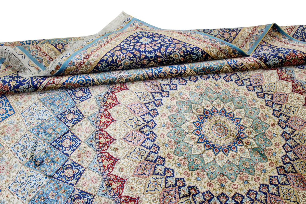 9x12 Blue and Navy Turkish Silk Rug