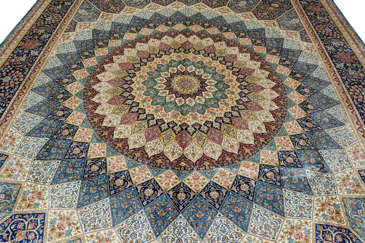 9x12 Blue and Navy Turkish Silk Rug