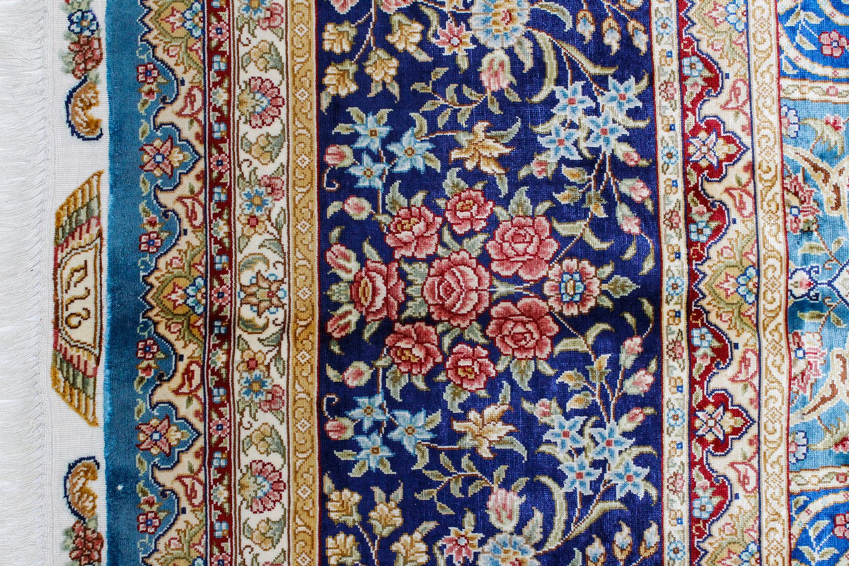 9x12 Blue and Navy Turkish Silk Rug