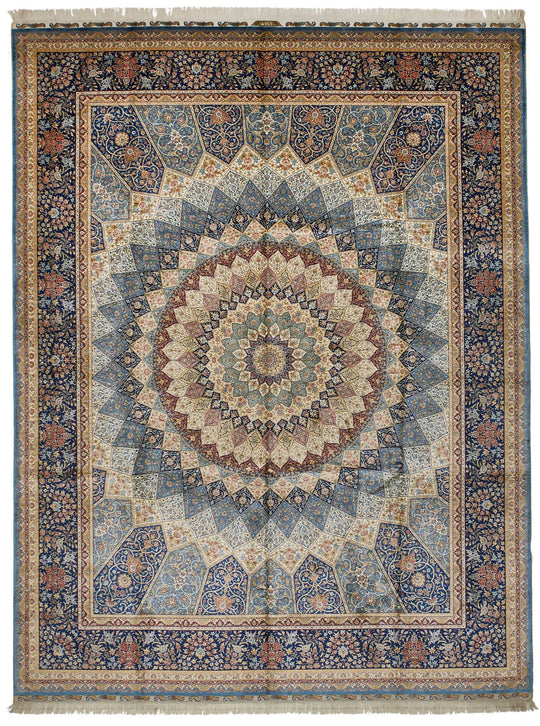 9x12 Blue and Navy Turkish Silk Rug