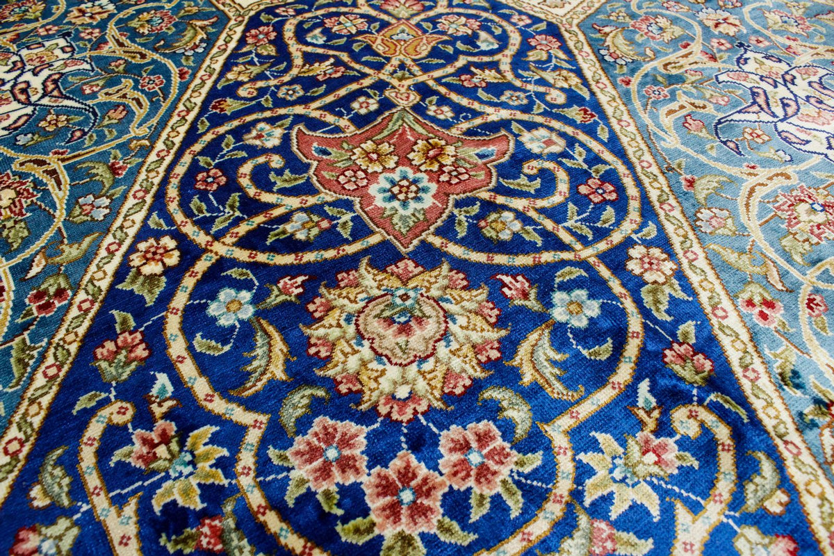 9x12 Blue and Navy Turkish Silk Rug