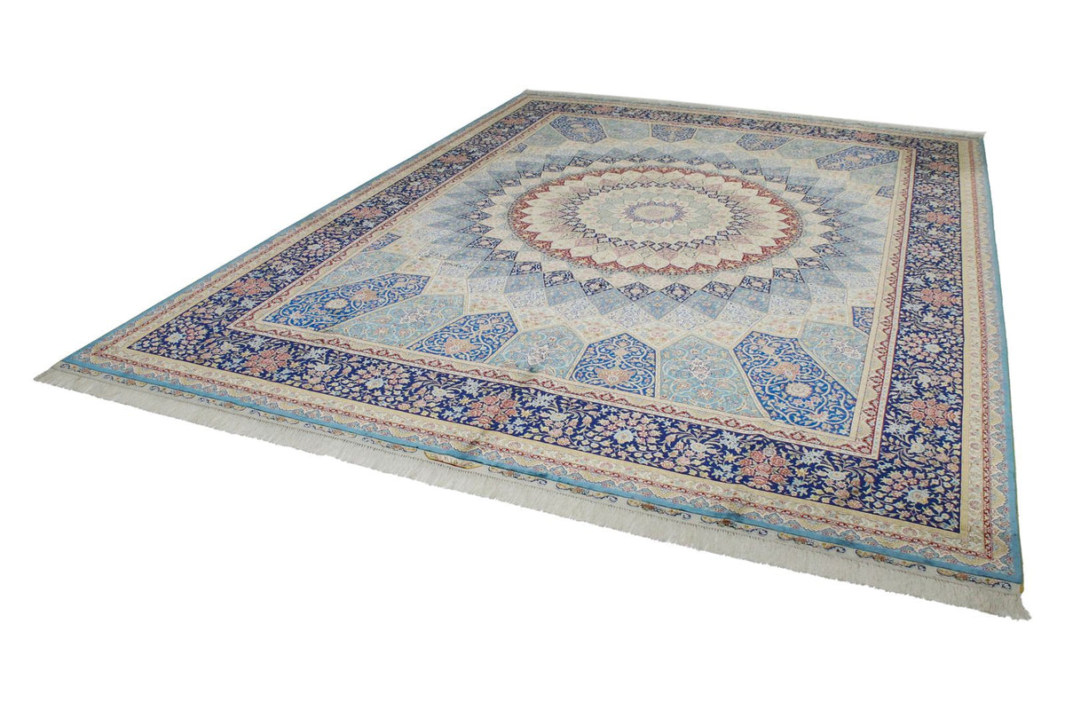 9x12 Blue and Navy Turkish Silk Rug