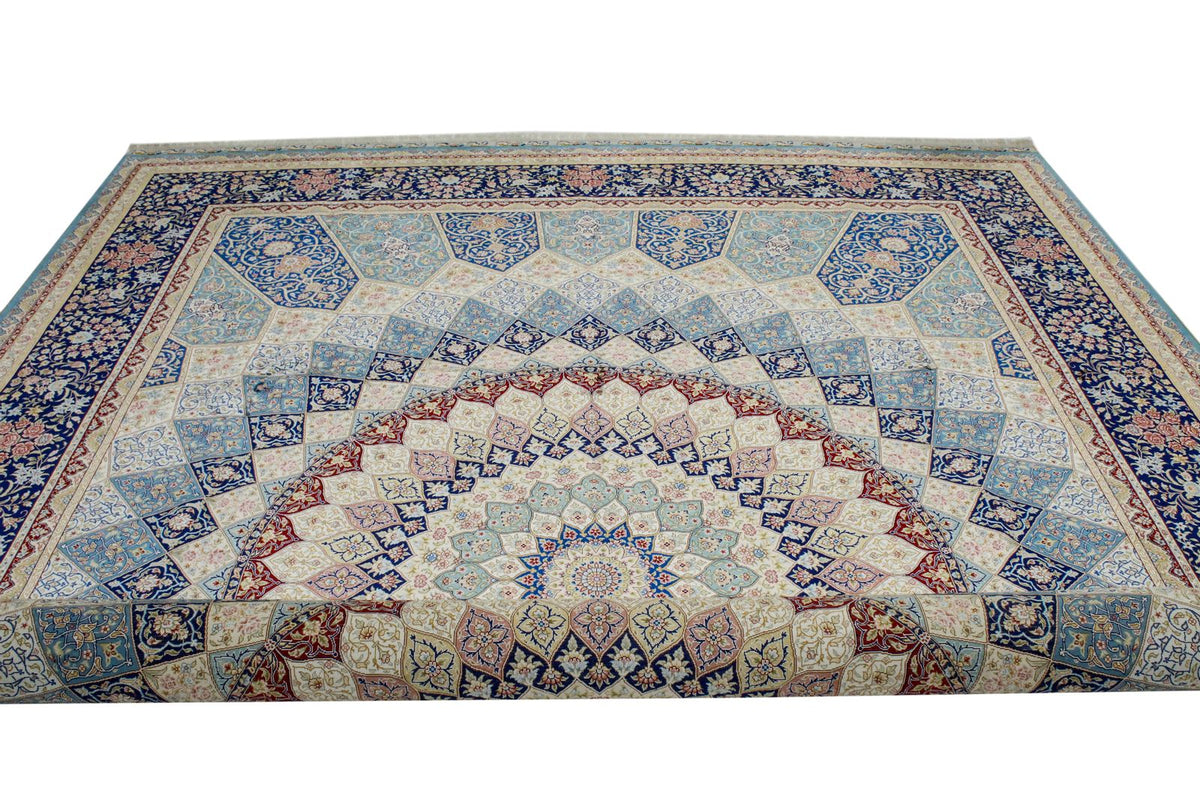 9x12 Blue and Navy Turkish Silk Rug