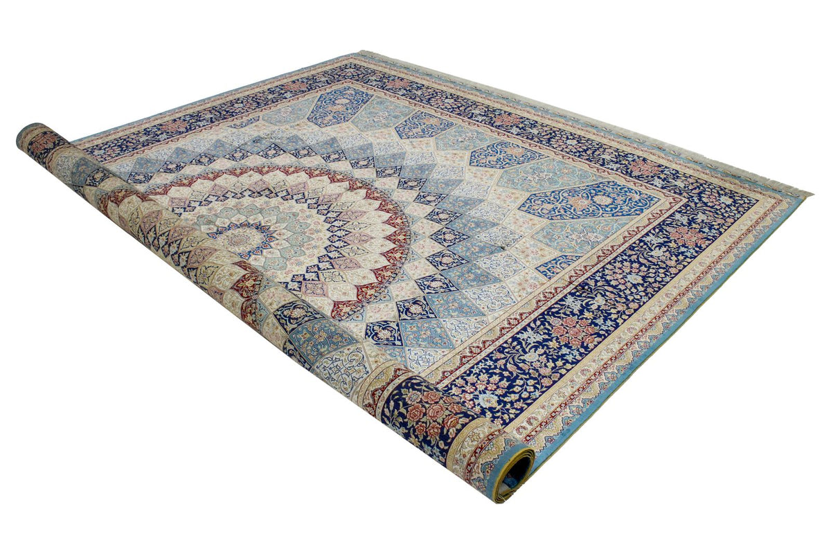 9x12 Blue and Navy Turkish Silk Rug