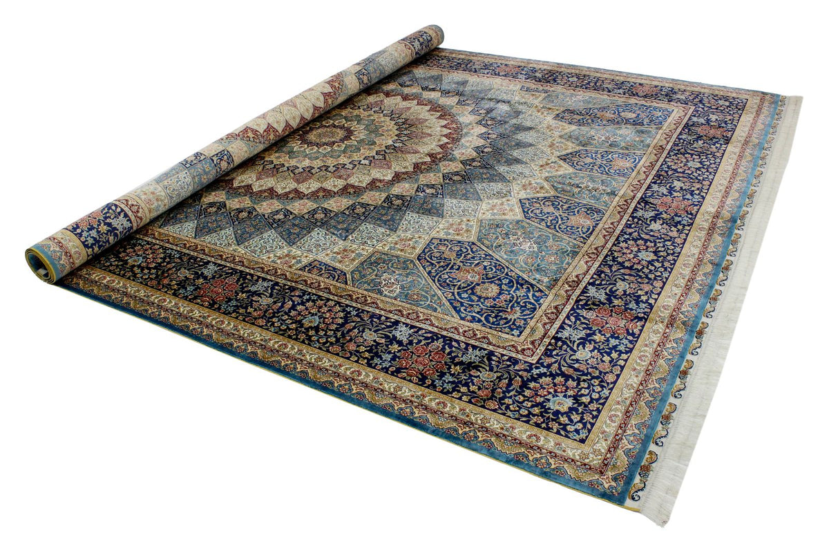 9x12 Blue and Navy Turkish Silk Rug