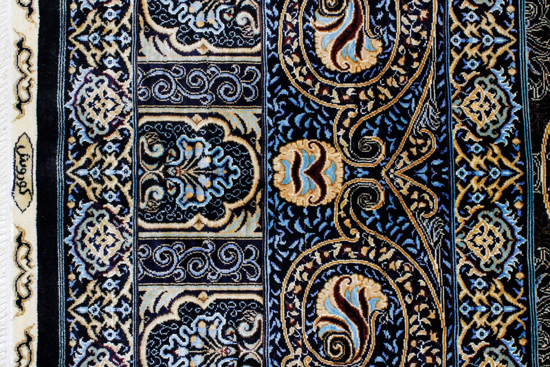 10x14 Black and Blue Turkish Silk Rug