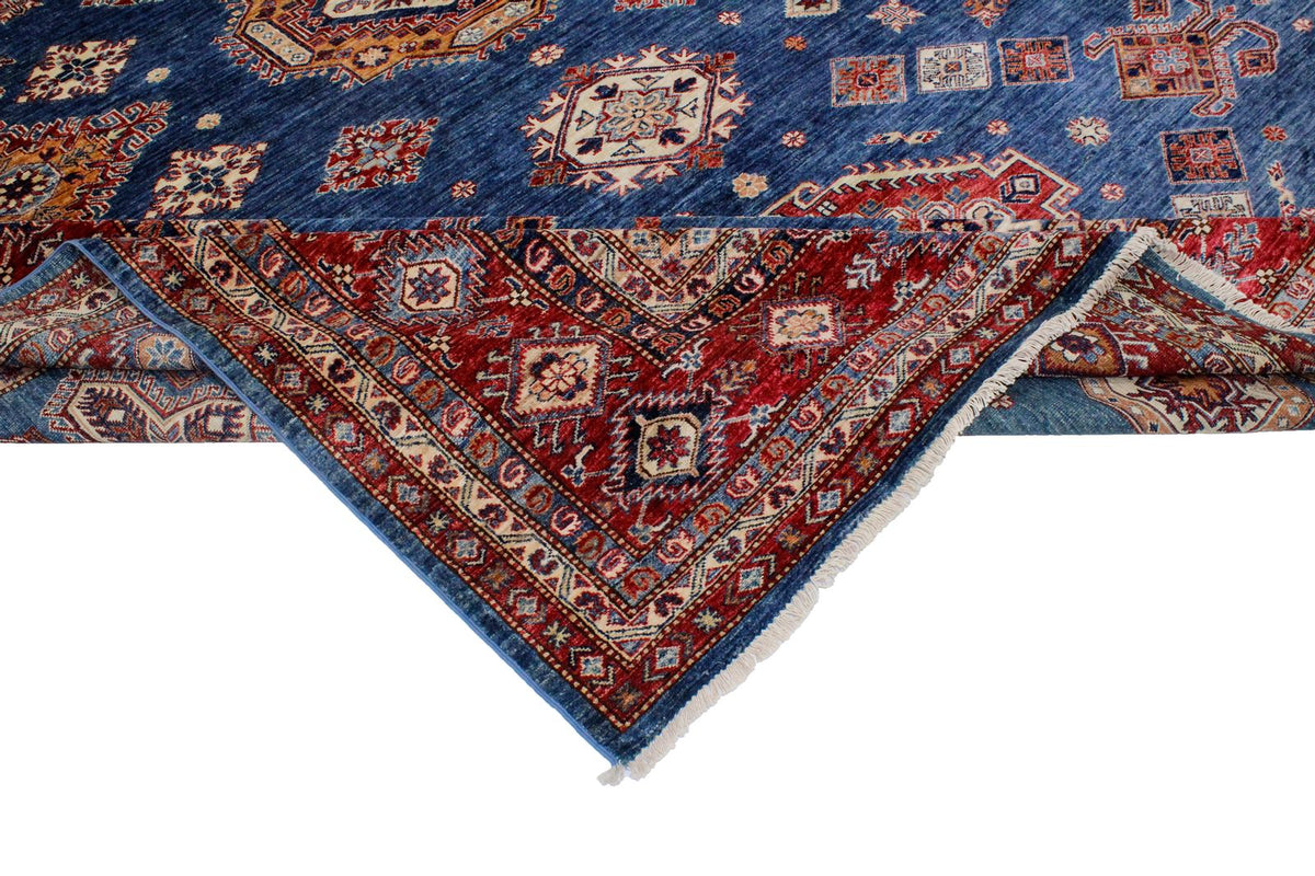 11x14 Blue and Red Kazak Tribal Rug