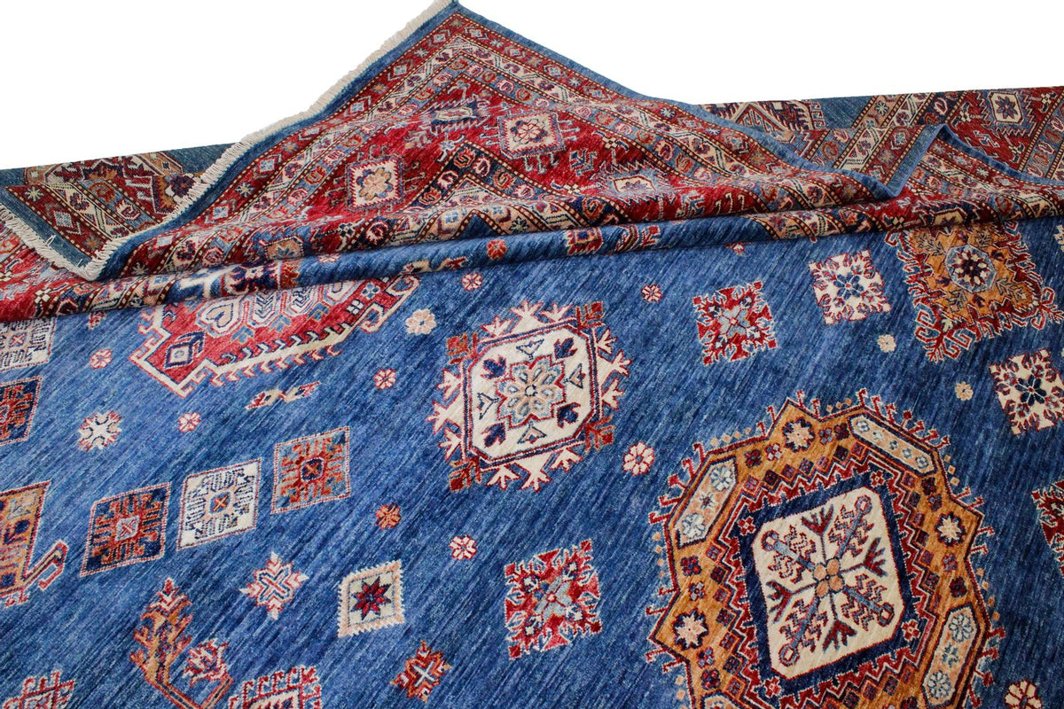 11x14 Blue and Red Kazak Tribal Rug