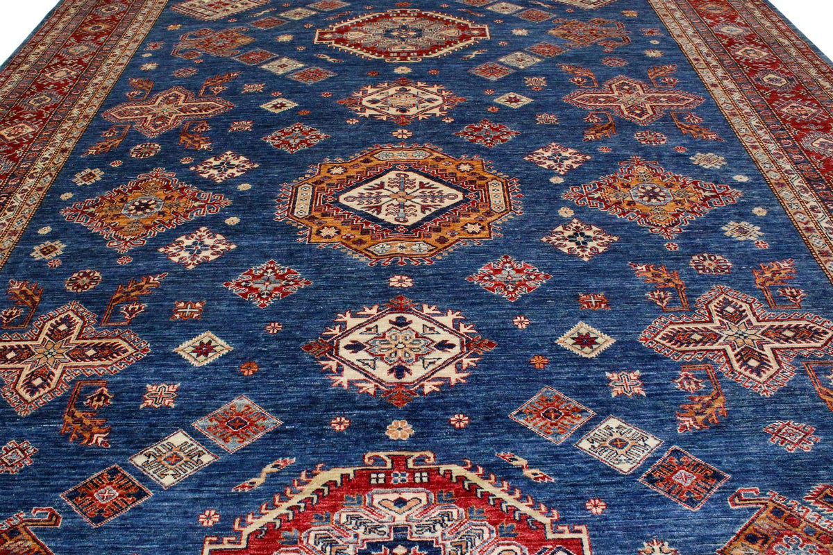 11x14 Blue and Red Kazak Tribal Rug