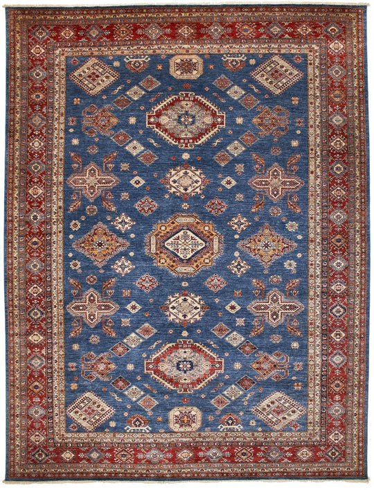 11x14 Blue and Red Kazak Tribal Rug