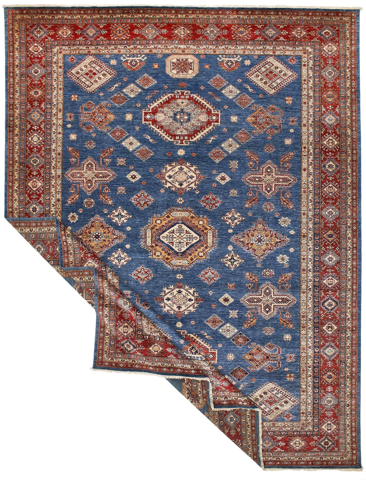 11x14 Blue and Red Kazak Tribal Rug
