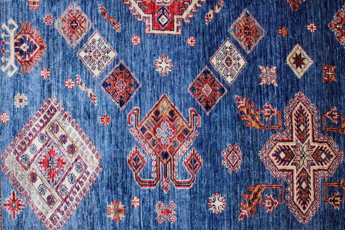11x14 Blue and Red Kazak Tribal Rug