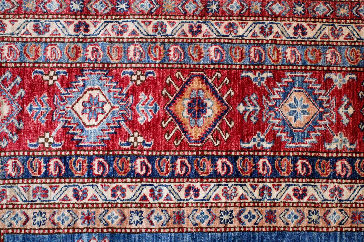 11x14 Blue and Red Kazak Tribal Rug
