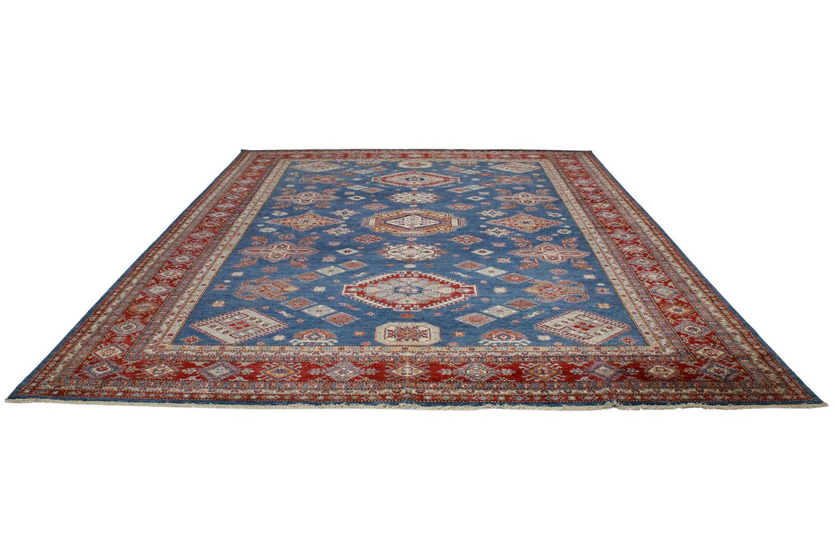 11x14 Blue and Red Kazak Tribal Rug