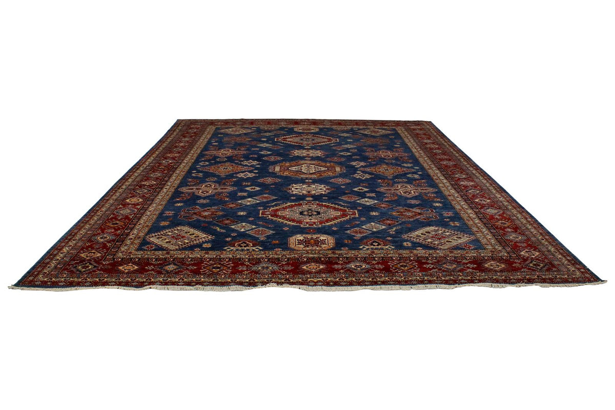 11x14 Blue and Red Kazak Tribal Rug
