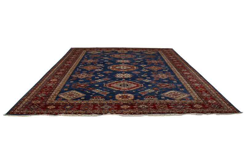 Vintage Handmade 11x14 Blue and Red Anatolian Caucasian Tribal Distressed Area Rug