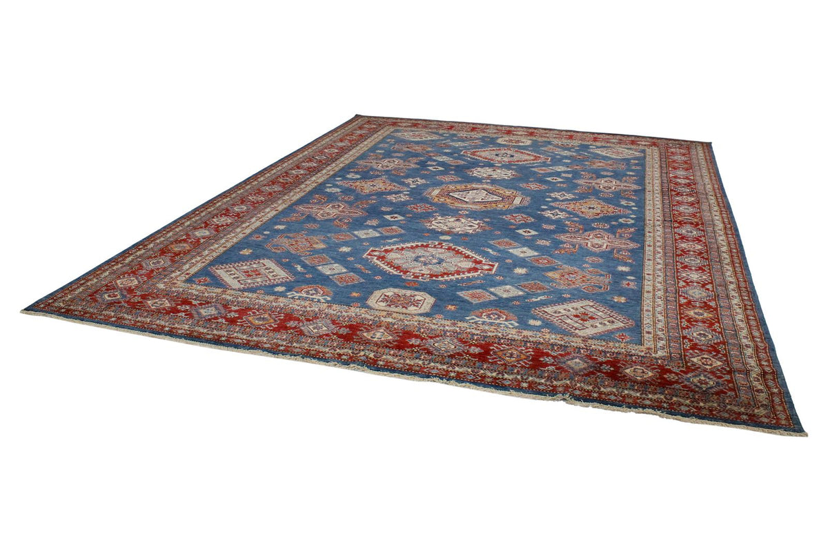 11x14 Blue and Red Kazak Tribal Rug
