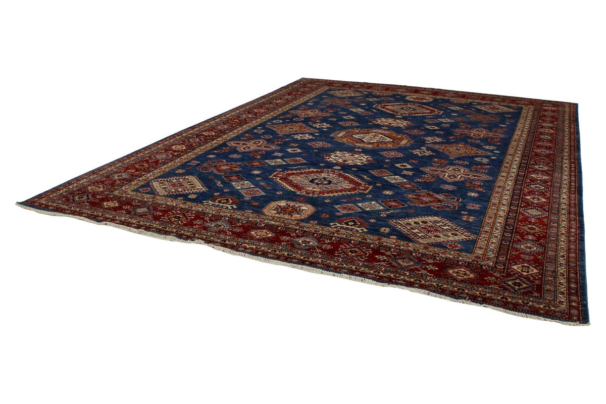 11x14 Blue and Red Kazak Tribal Rug