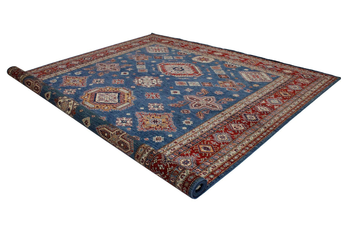 11x14 Blue and Red Kazak Tribal Rug