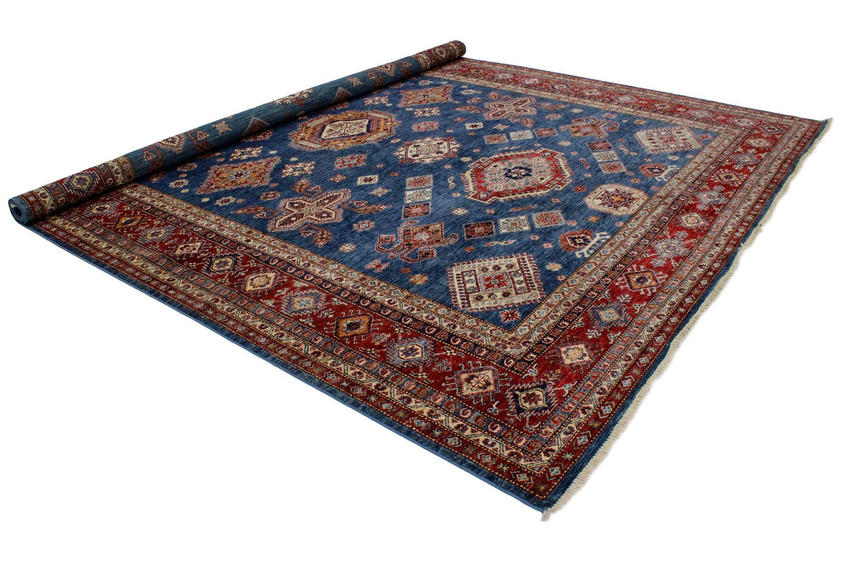 11x14 Blue and Red Kazak Tribal Rug