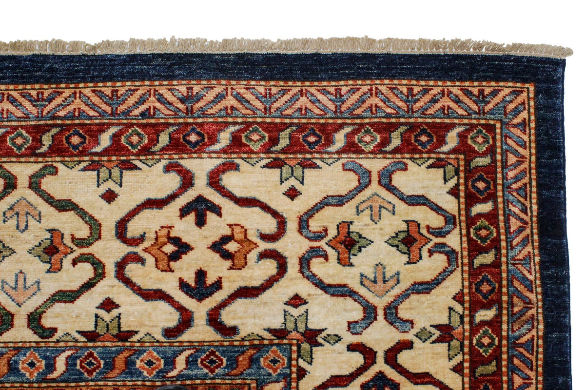 10x13 Navy and Ivory Kazak Tribal Rug