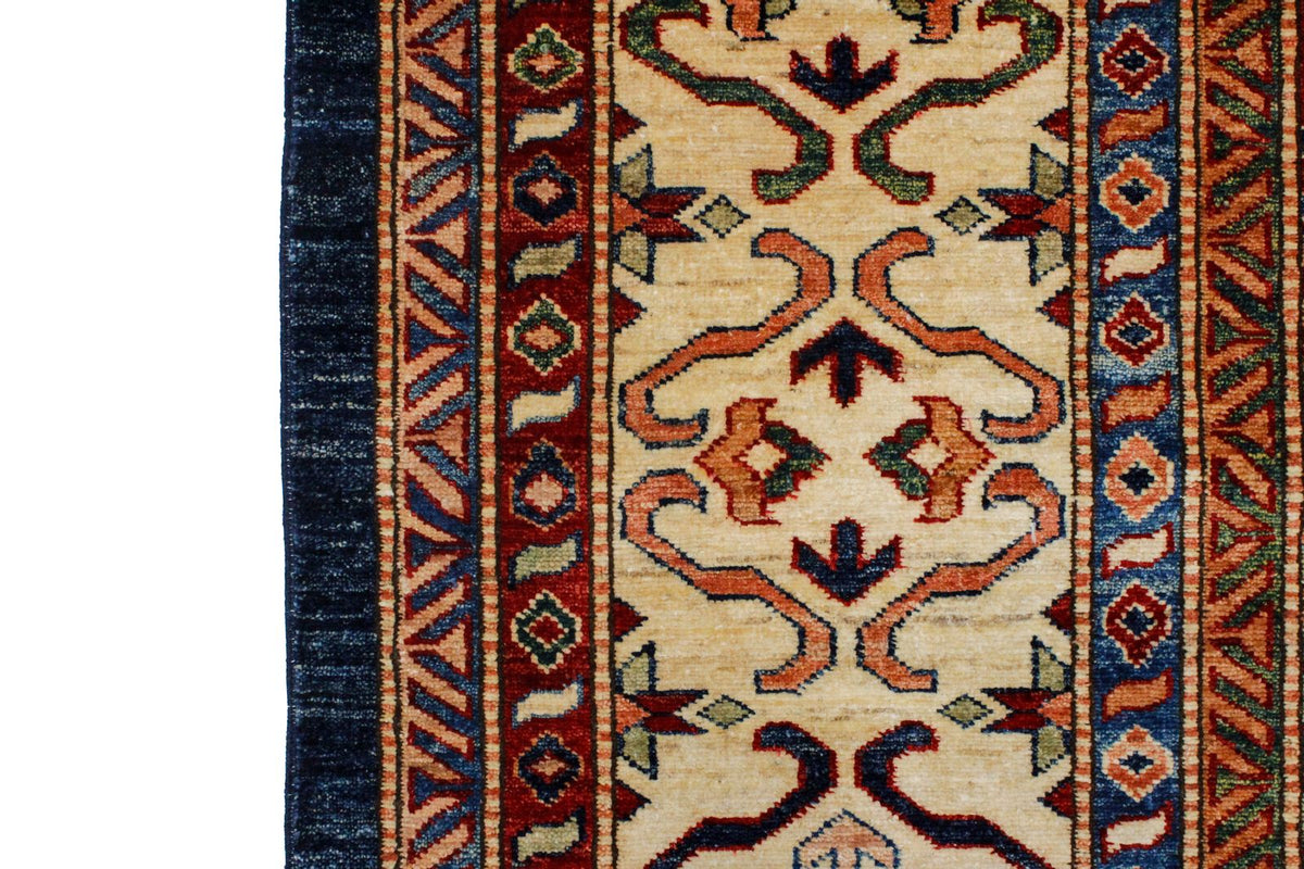 10x13 Navy and Ivory Kazak Tribal Rug