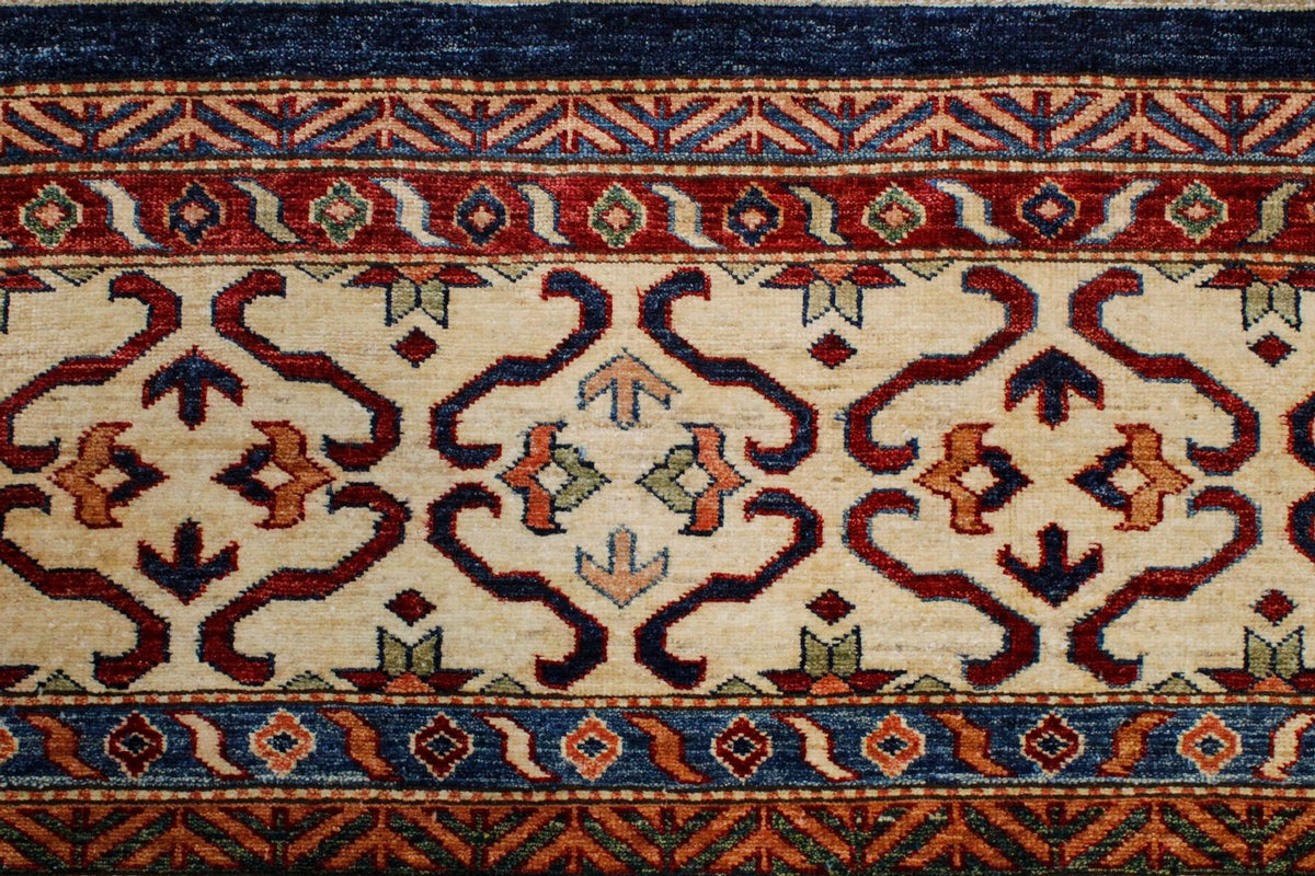 10x13 Navy and Ivory Kazak Tribal Rug