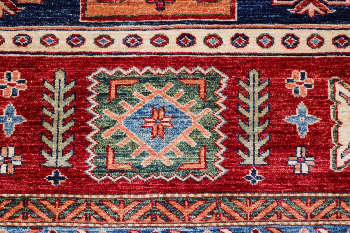 10x13 Navy and Ivory Kazak Tribal Rug