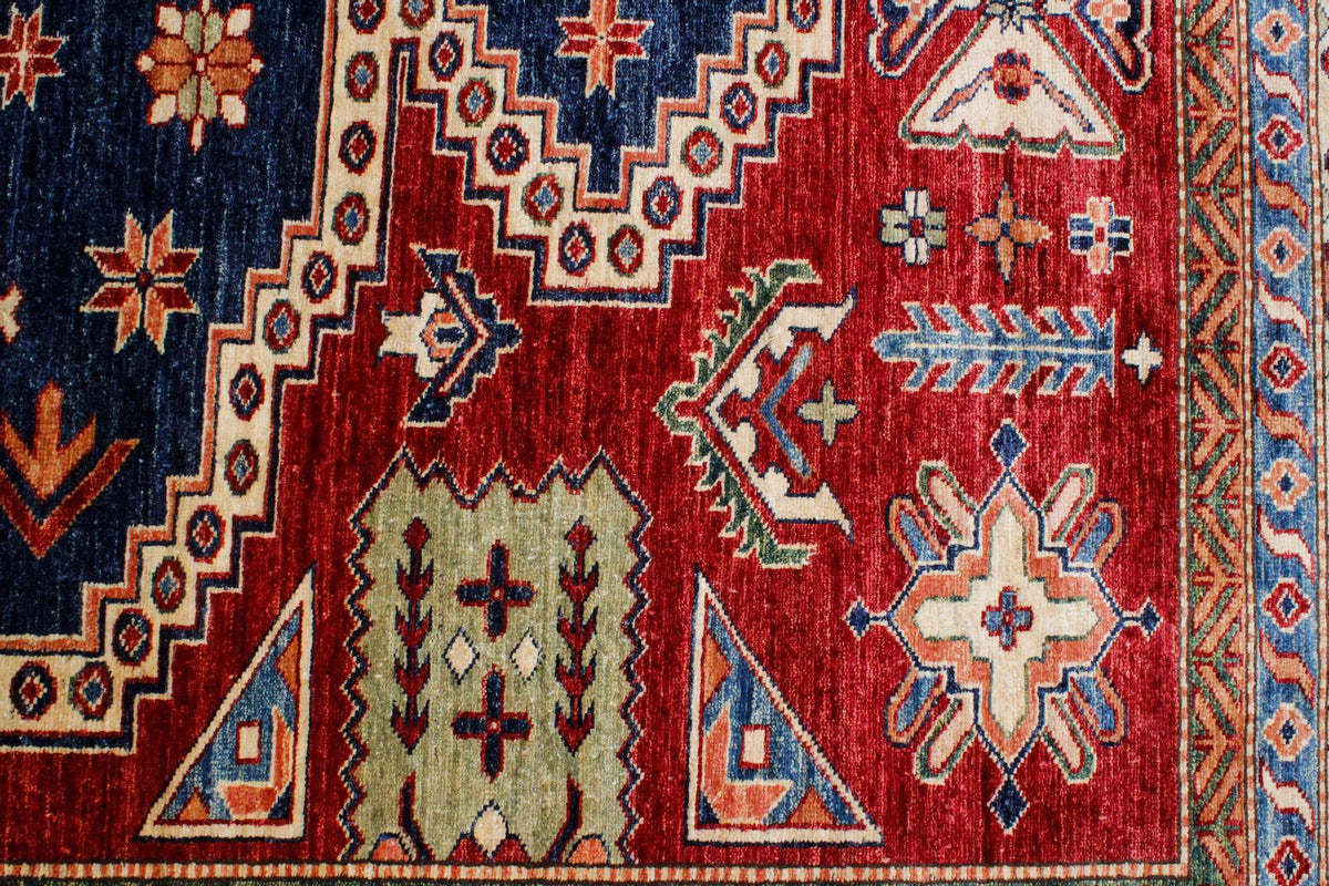 10x13 Navy and Ivory Kazak Tribal Rug