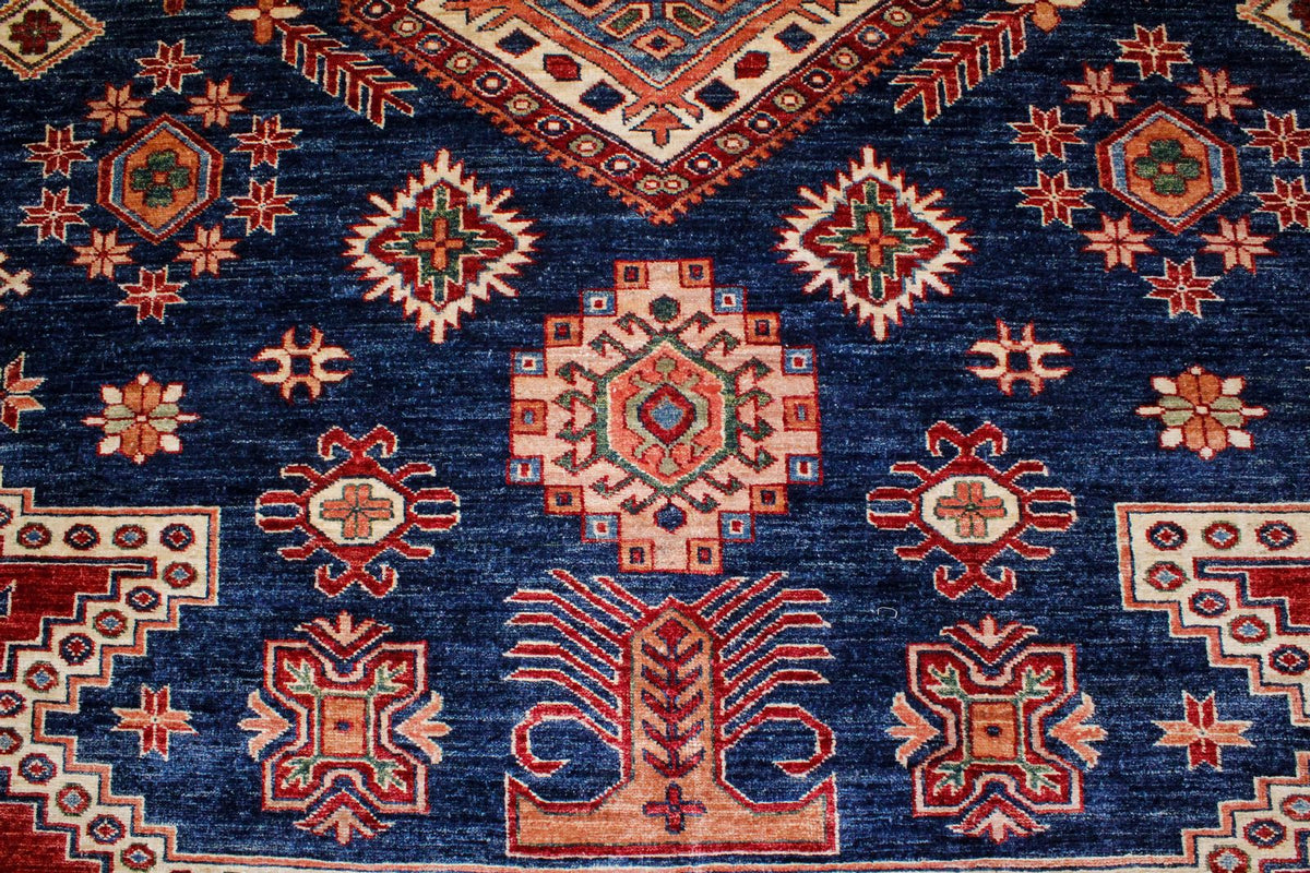 10x13 Navy and Ivory Kazak Tribal Rug