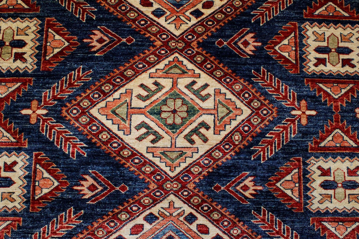 10x13 Navy and Ivory Kazak Tribal Rug