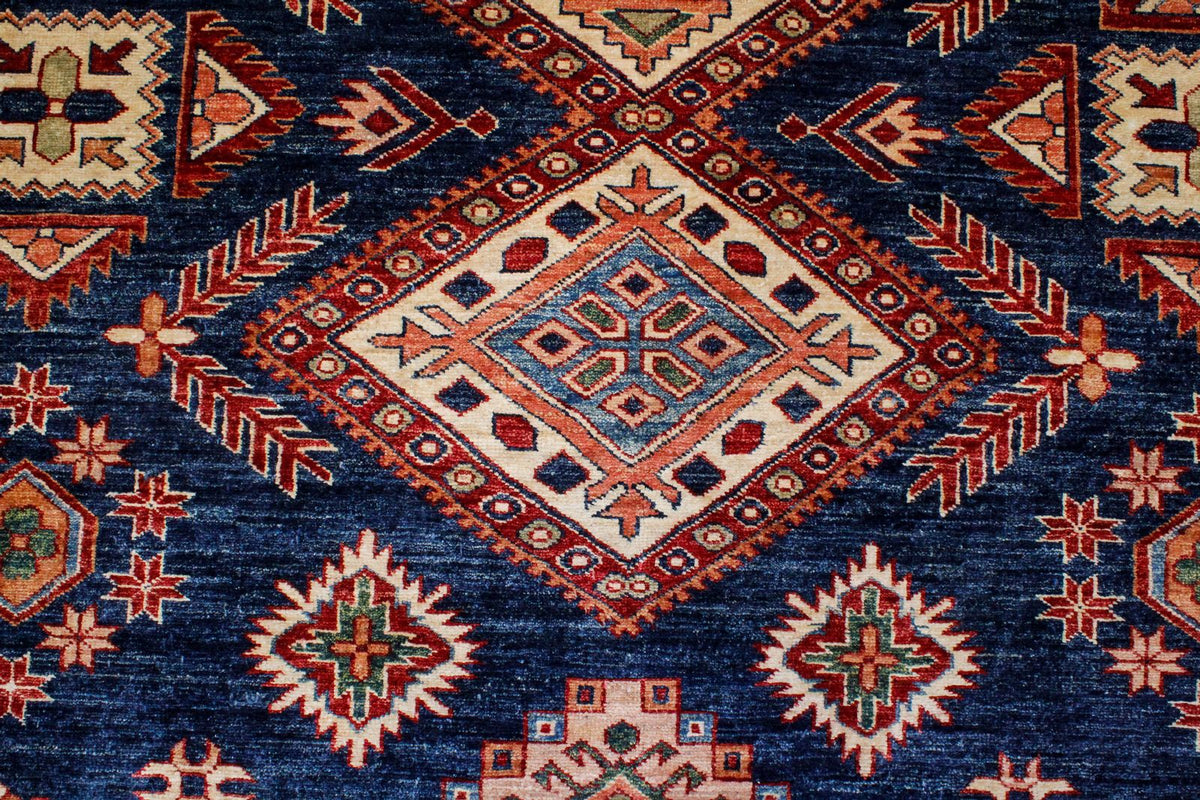 10x13 Navy and Ivory Kazak Tribal Rug