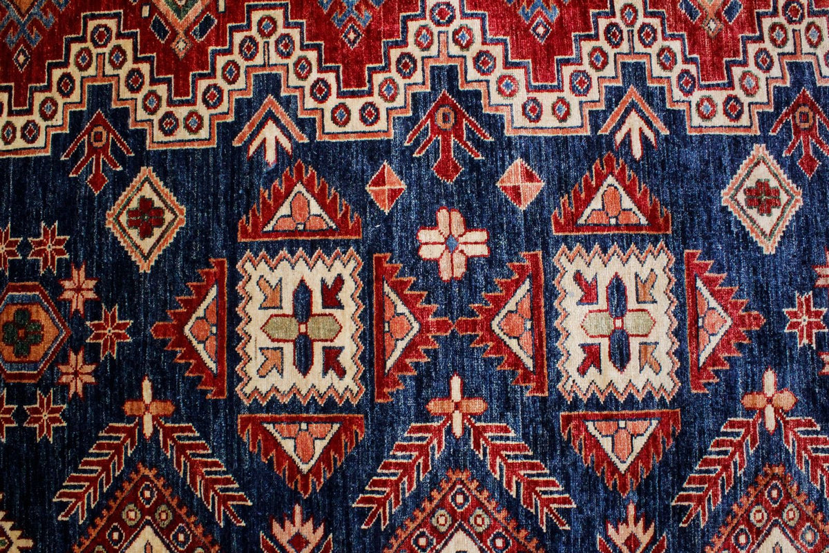 10x13 Navy and Ivory Kazak Tribal Rug