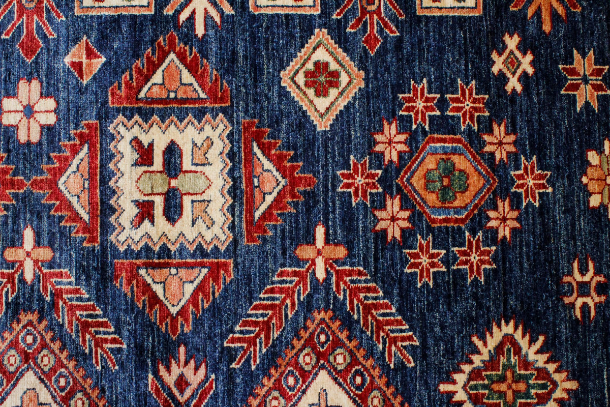 10x13 Navy and Ivory Kazak Tribal Rug