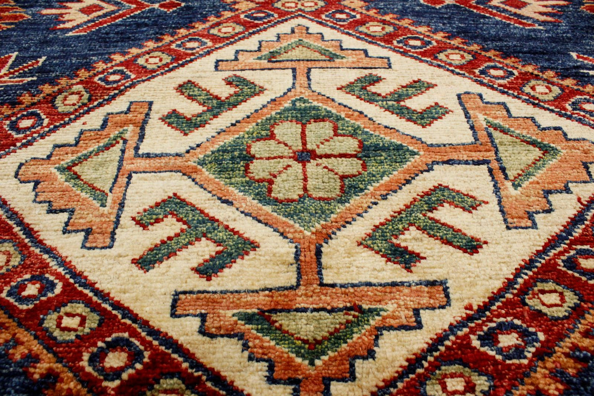10x13 Navy and Ivory Kazak Tribal Rug